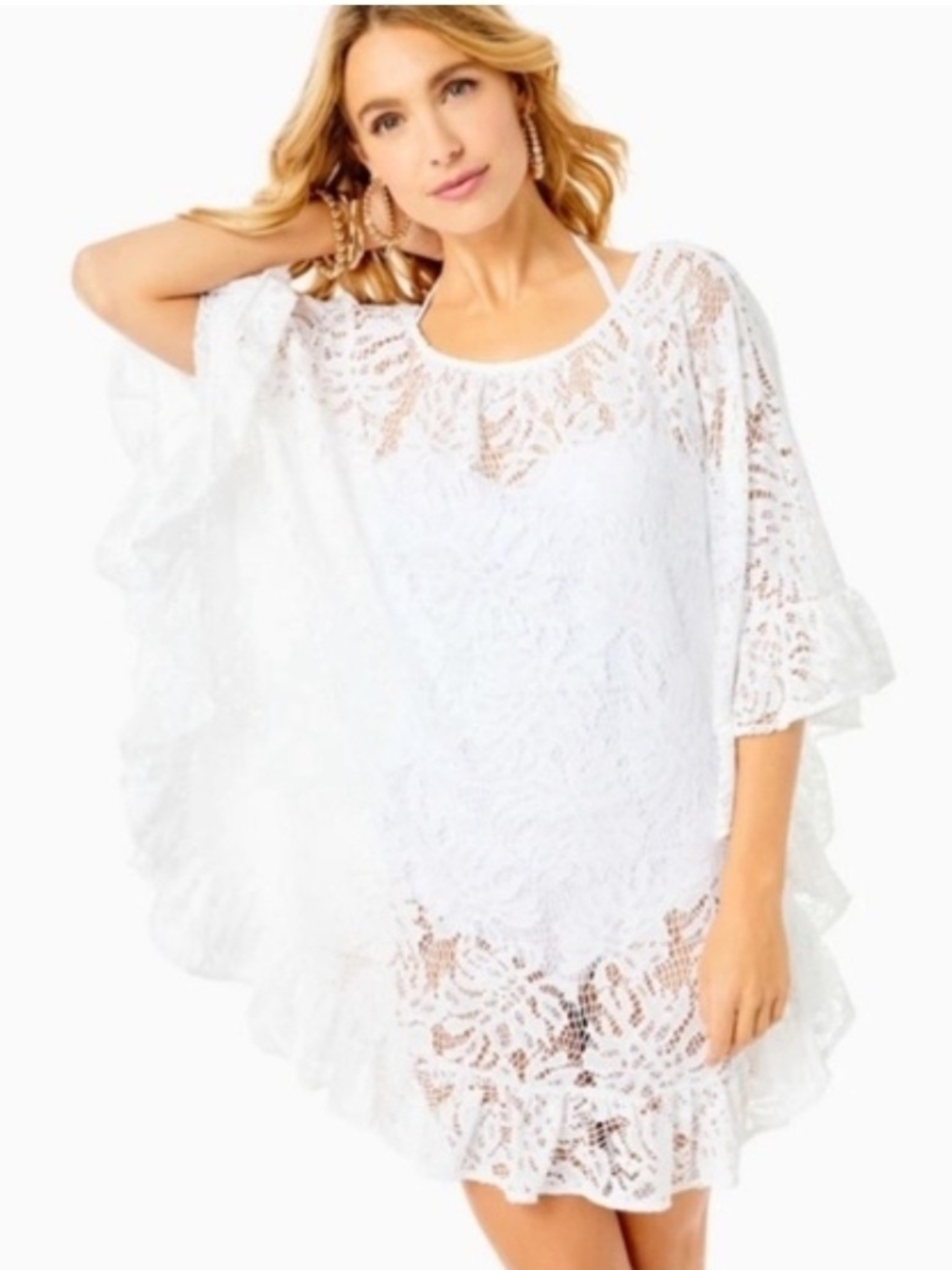 Lilly Pulitzer Atley Ruffle Resort White Paradise Found Lace cover-up.